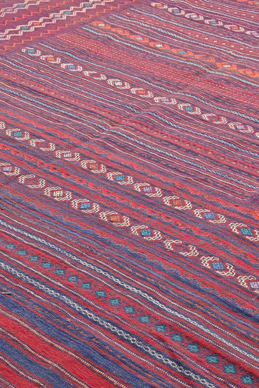 Rose Red and Plum Kilim, Hand-Woven Wool