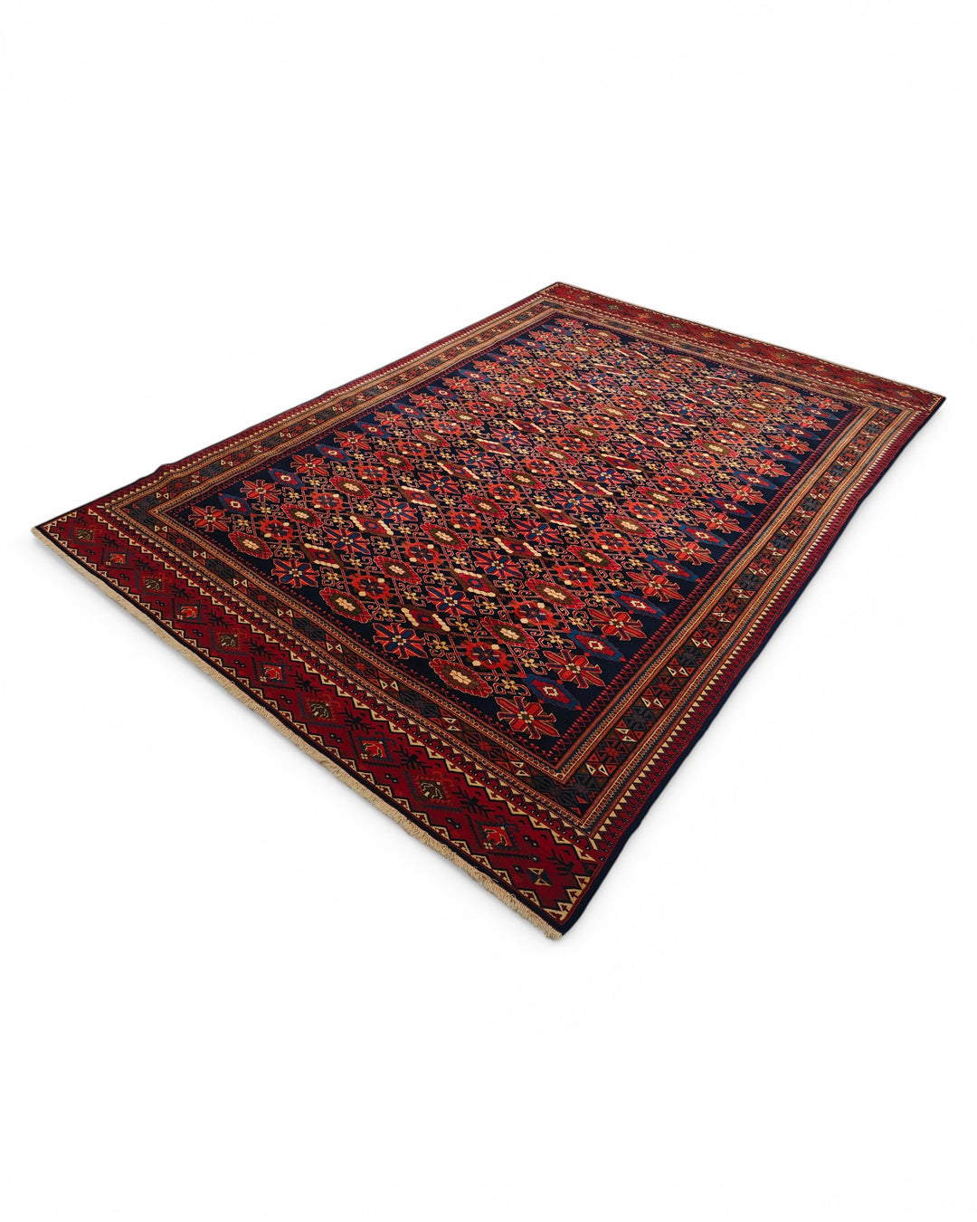 Navy Tribal Pakistani Bokhara, Hand-Knotted Wool Rug