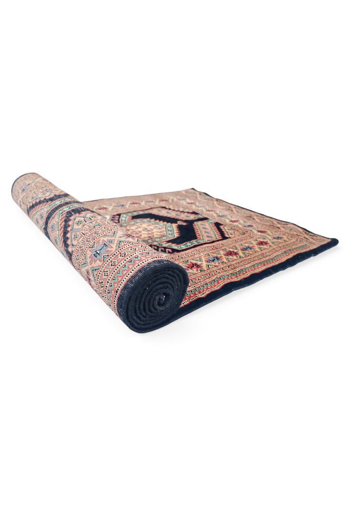 Indigo and Camel Jaldar Nested Medallion, Hand-Knotted Wool Rug