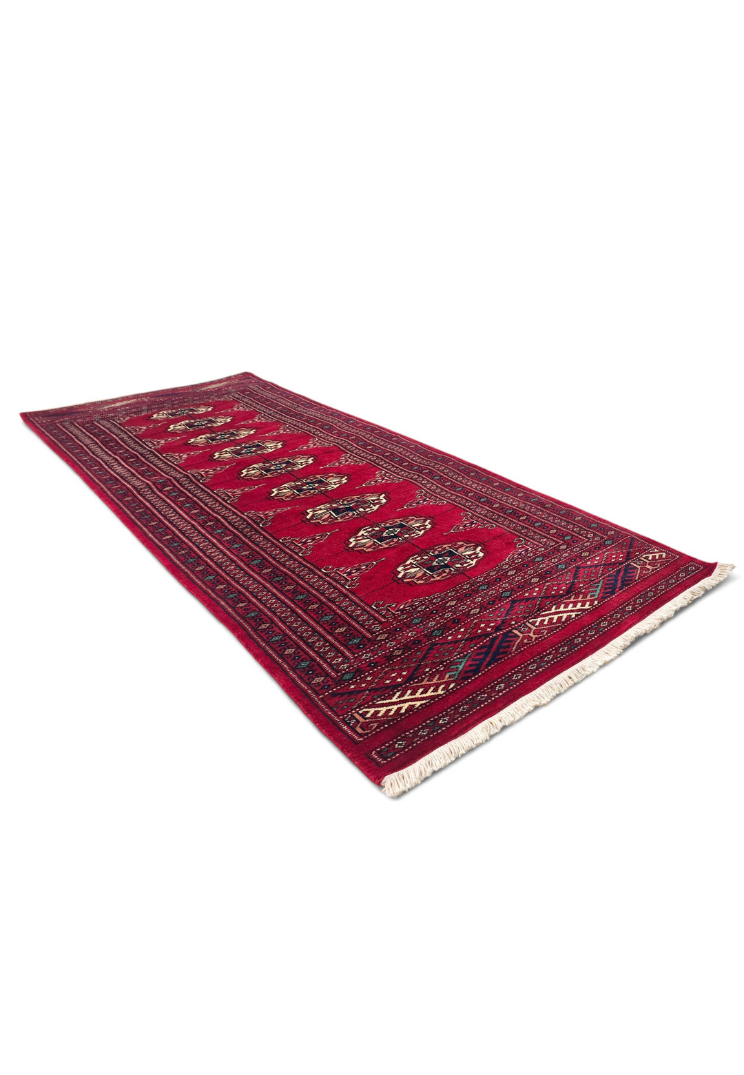 Wine Red and Cream Threaded Gül Bokhara, Hand-Knotted Wool Rug