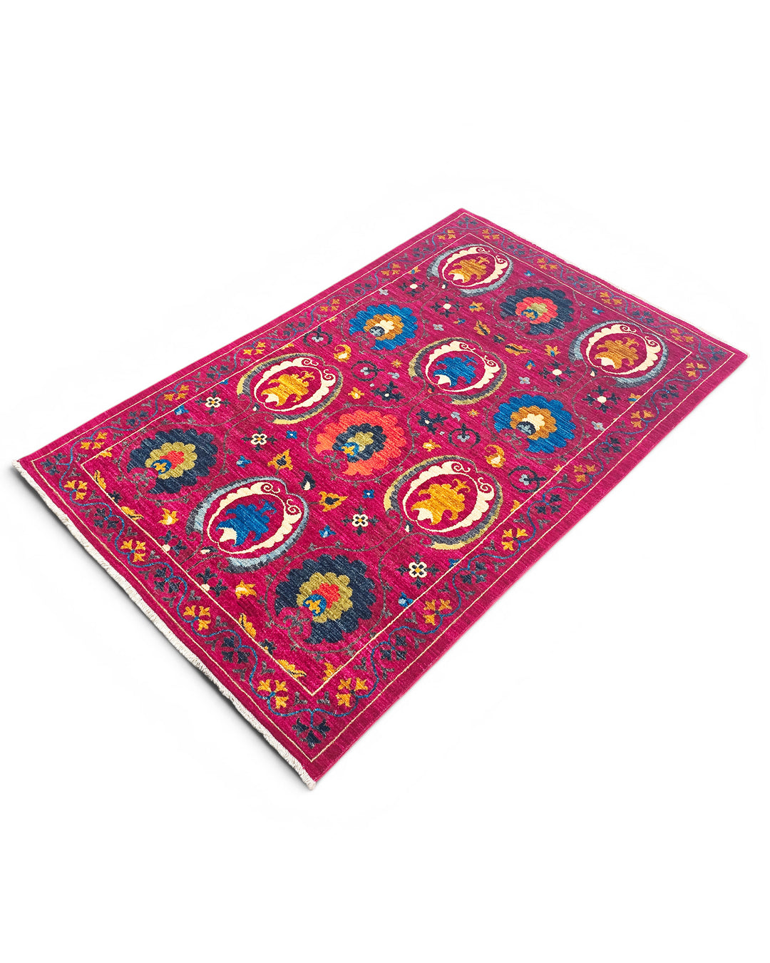 Magenta Suzani Gabbeh, Hand-Knotted Afghan Wool Rug