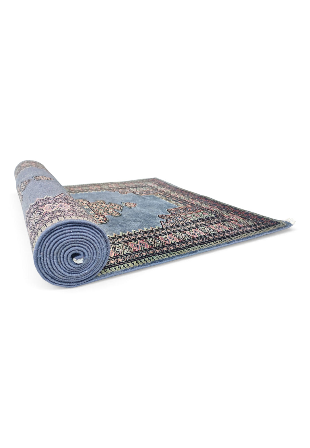 Slate Blue and Rose Jaldar Portal Medallion, Hand-Knotted Wool Rug