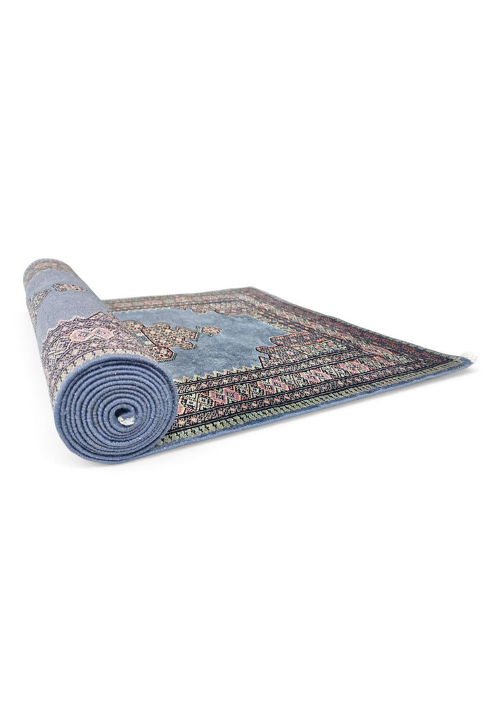 Slate Blue and Rose Jaldar Portal Medallion, Hand-Knotted Wool Rug