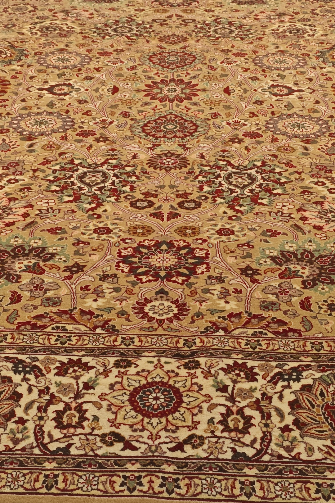 Gold and Ivory Tabriz Floral, Hand-Knotted Pakistani Wool Rug