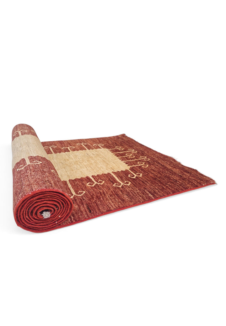 Terracotta and Cream Panel Gabbeh, Hand-Knotted Wool Rug