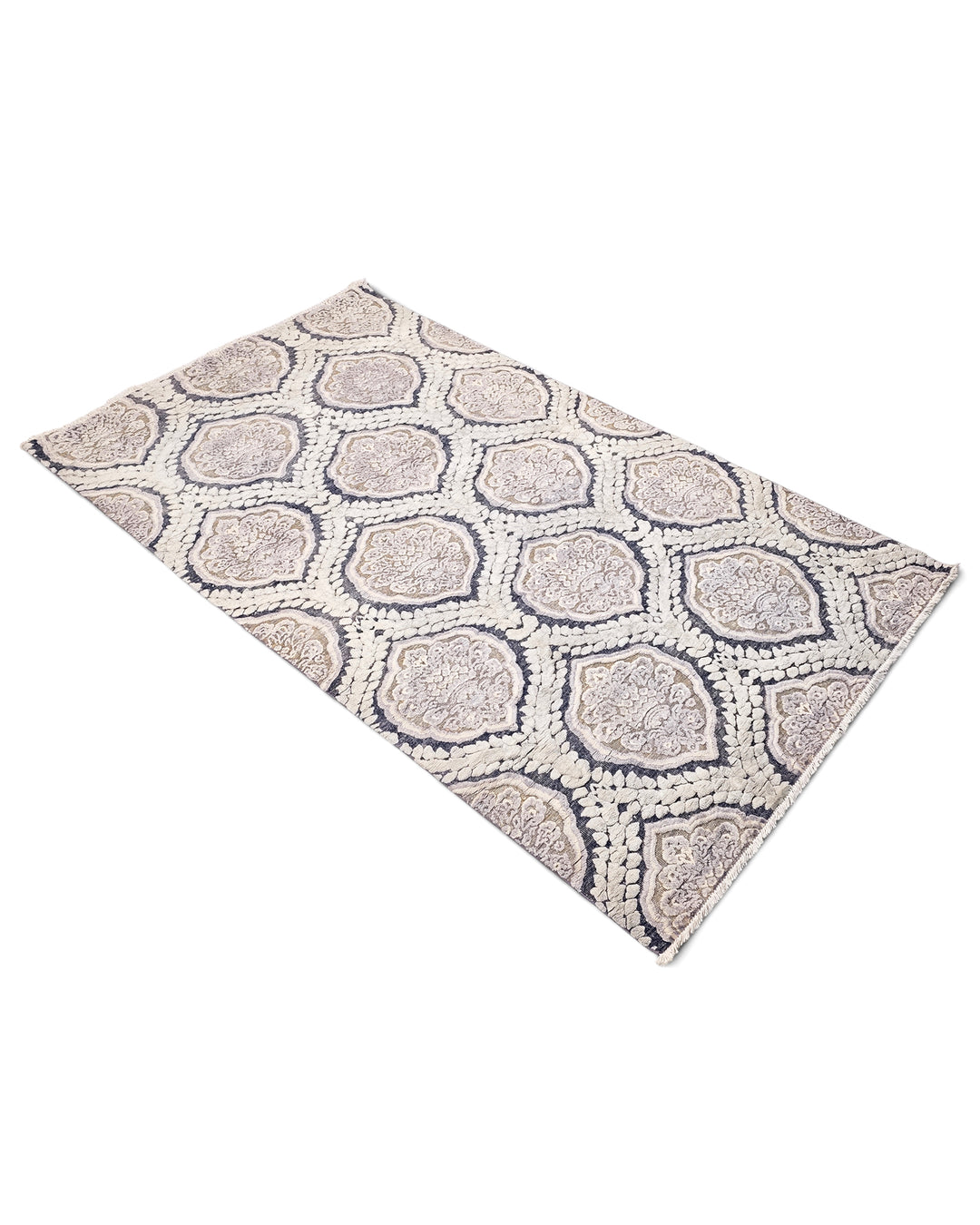 Pearl Damask Gabbeh, Hand-Knotted Afghan Wool &amp; Silk Rug