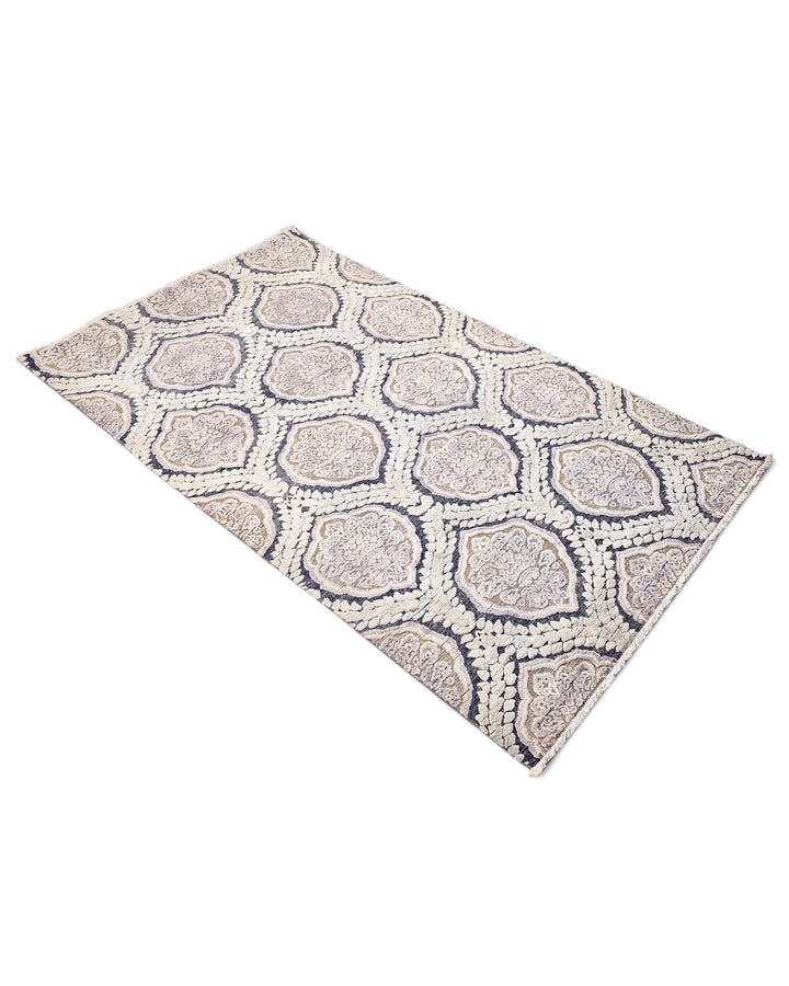 Pearl Damask Gabbeh, Hand-Knotted Afghan Wool &amp; Silk Rug