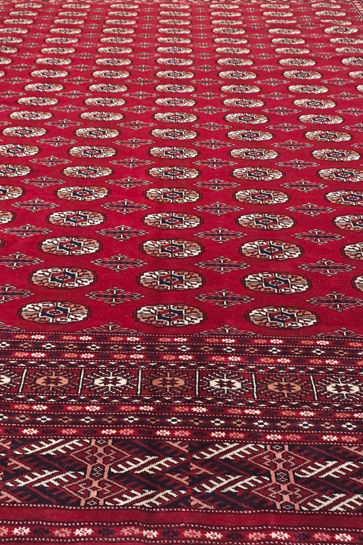 Ruby Red Turkmen Gül Bokhara, Hand-Knotted Wool Rug