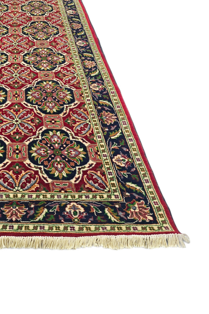 Red and Green Khan Muhammadi Runner, Hand-Knotted Wool
