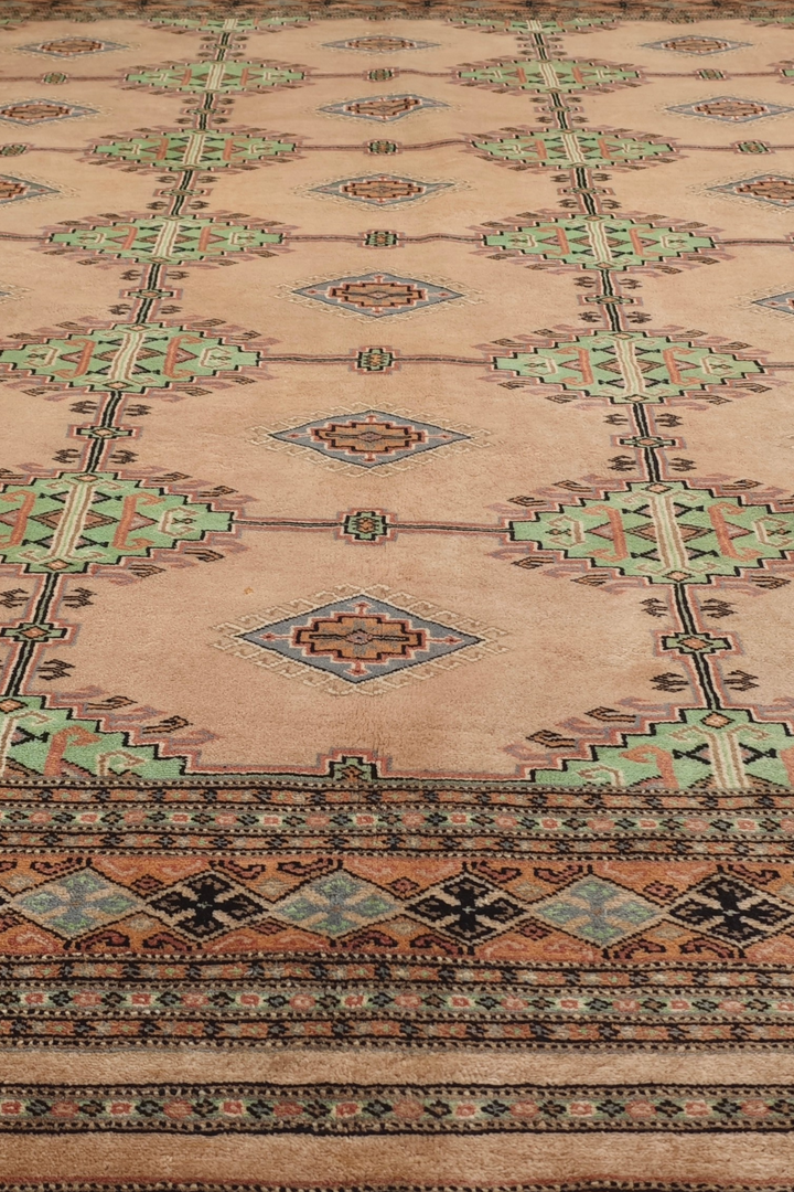 Blush Camel and Sage Alternating Lattice, Hand-Knotted Wool Rug
