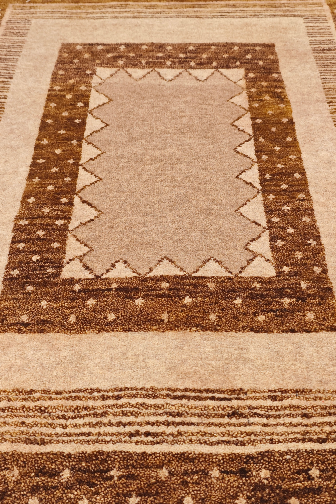 Camel and Chestnut Concentric Frame Loribaf, Hand-Knotted Wool Rug