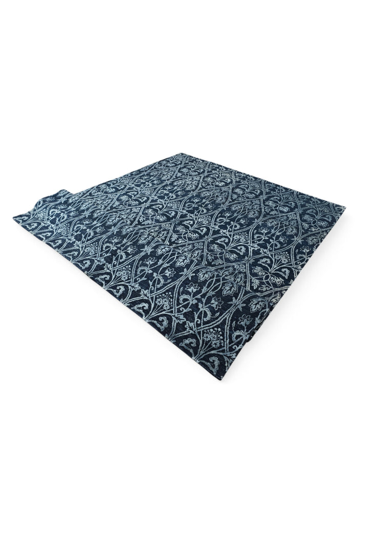 Indigo Trellis Ghazni, Hand-Knotted Wool and Silk Rug