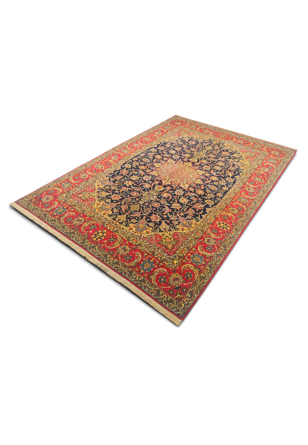 Black and Red Medallion Sirafian Isfahan, Hand-Knotted Wool Rug