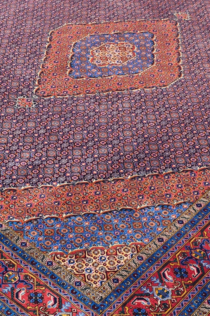 Mauve and Salmon Herati Medallion, Hand-Knotted Wool Rug