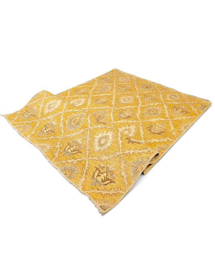Goldenrod Trellis Gabbeh, Hand-Knotted Afghan Wool &amp; Silk Rug