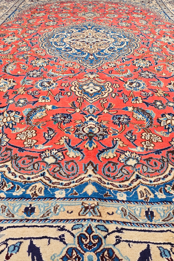 Coral Medallion Persian Nain, Hand-Knotted Wool Rug