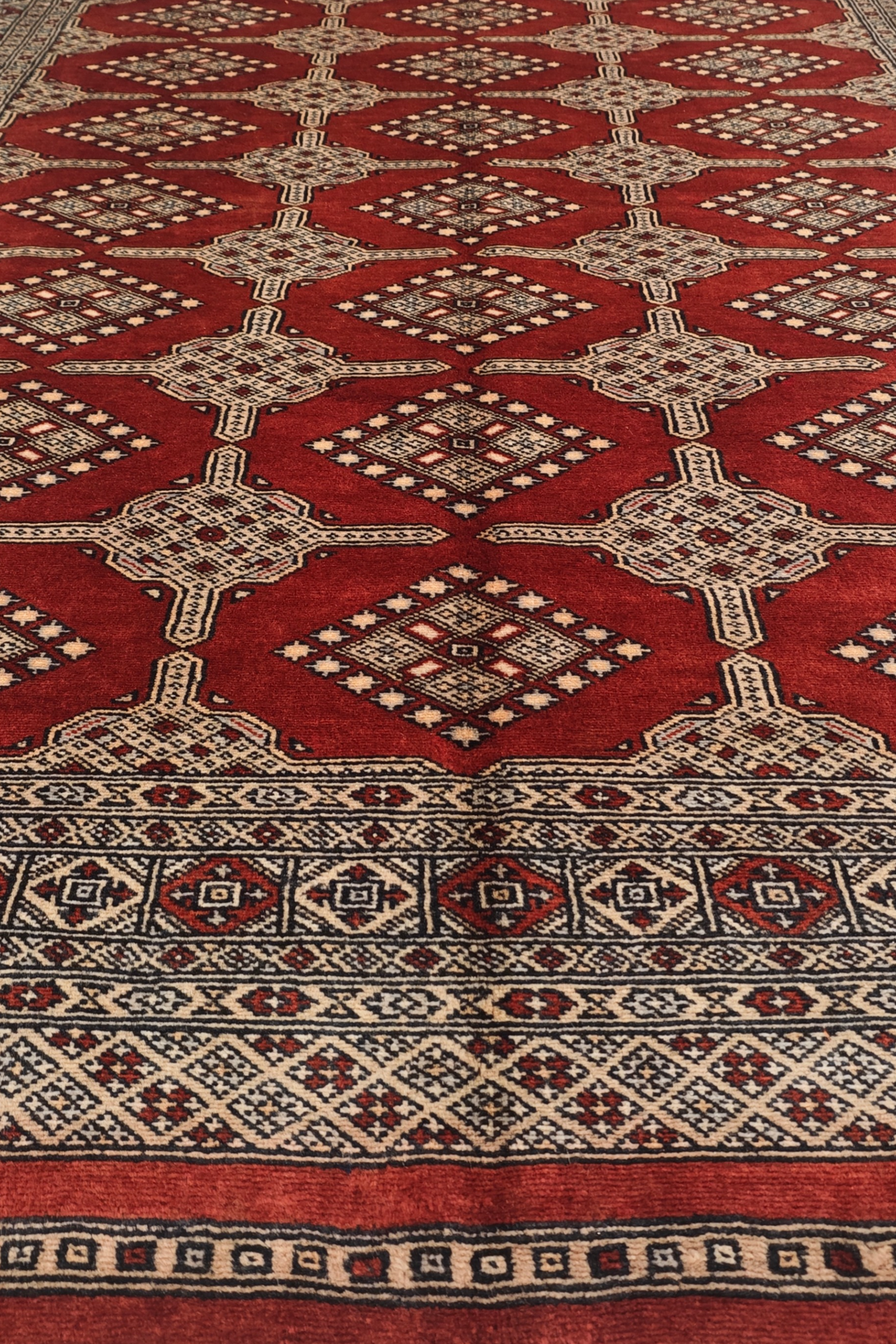 Brick Red and Cream Turkmen Gül Bokhara, Hand-Knotted Wool Rug