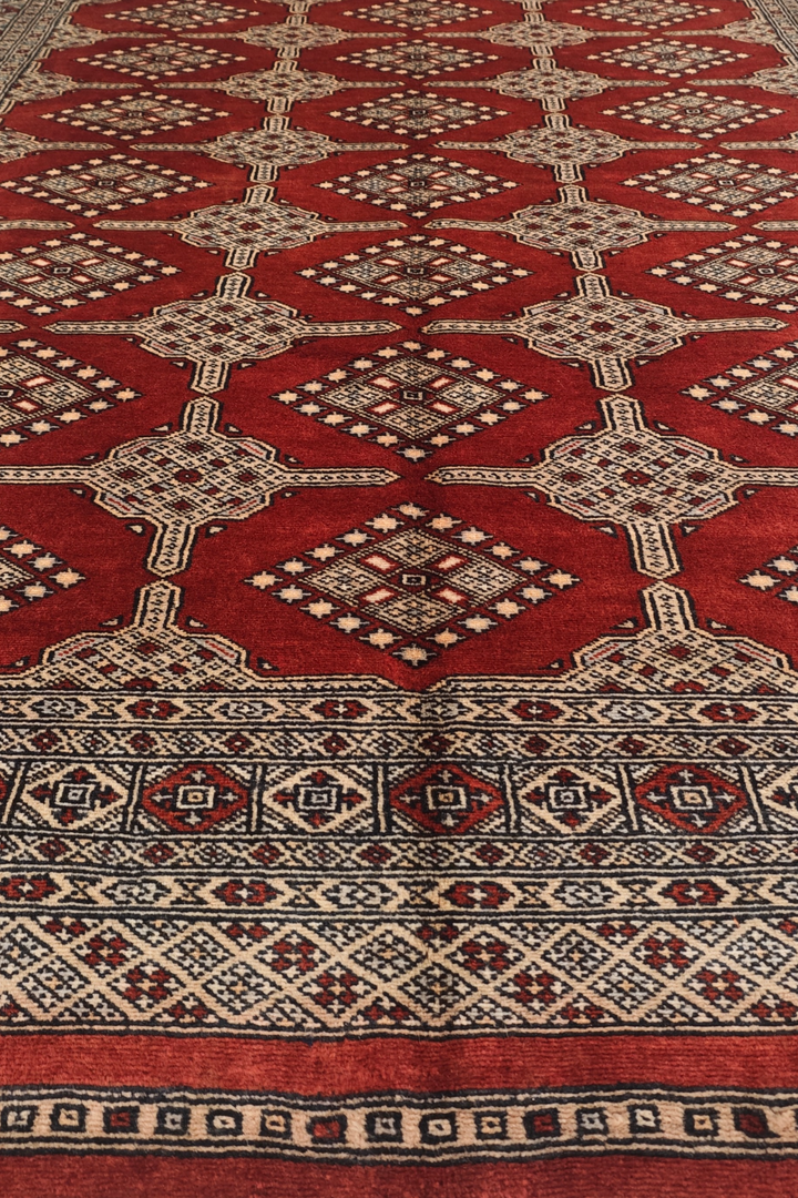 Brick Red and Cream Turkmen Gül Bokhara, Hand-Knotted Wool Rug