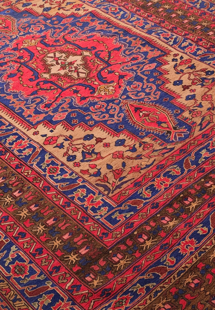 Scarlet and Cobalt Medallion Kilim, Hand-Woven Wool