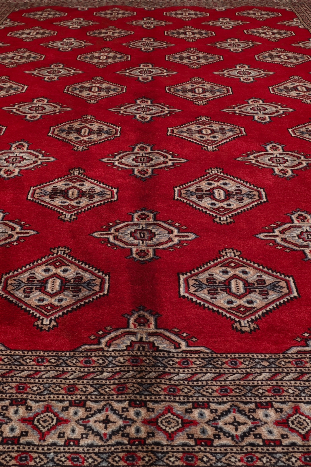 Deep Crimson Turkmen Gül Bokhara, Hand-Knotted Wool Rug