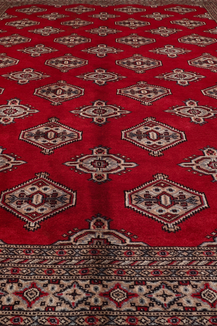Deep Crimson Turkmen Gül Bokhara, Hand-Knotted Wool Rug