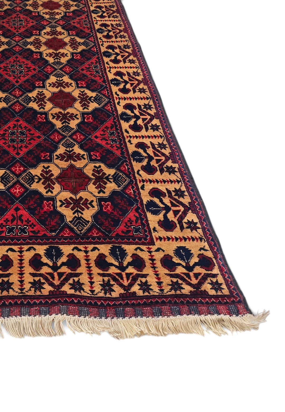 Coral and Camel Khan Muhammadi Rug, Hand-Knotted Wool