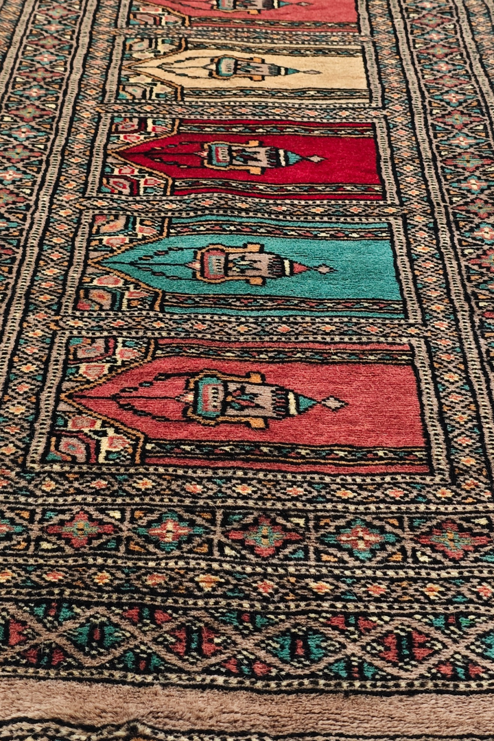 Camel Saf Multi-Niche Prayer Rug, Hand-Knotted Wool
