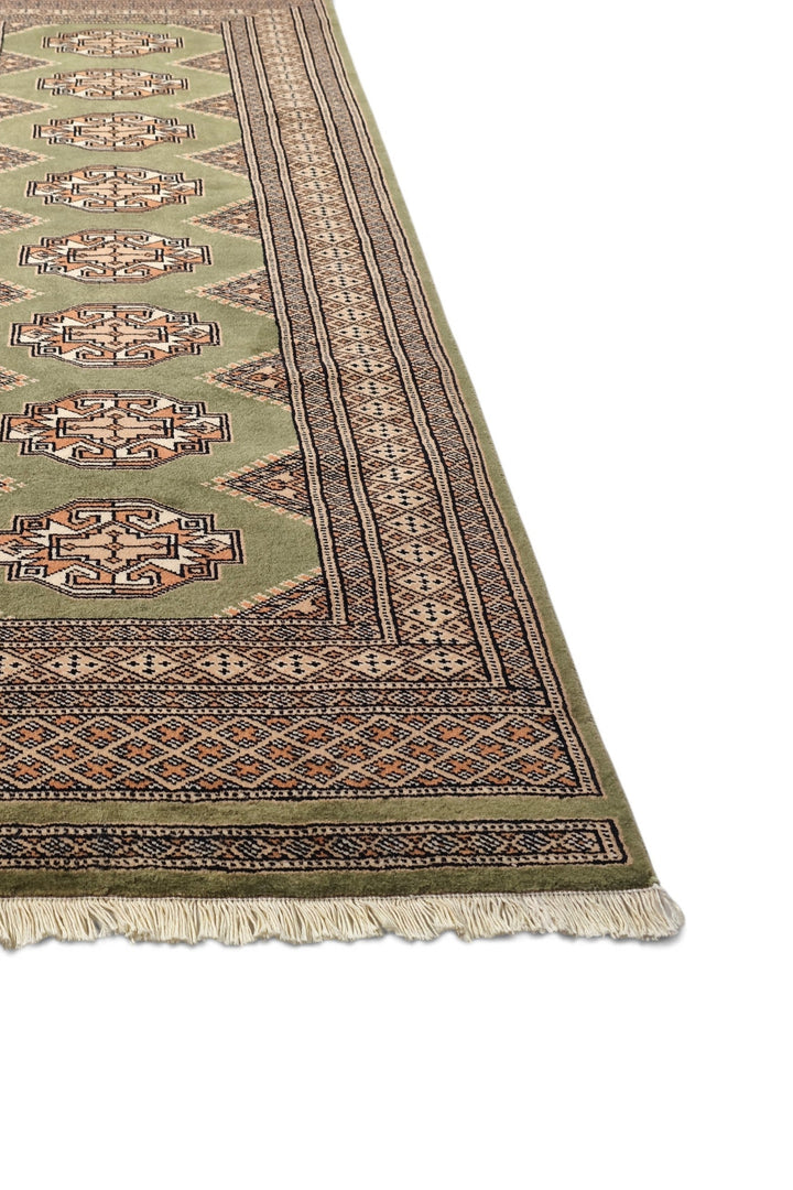 Olive Green and Beige Yamoud Rug, Hand-Knotted Wool