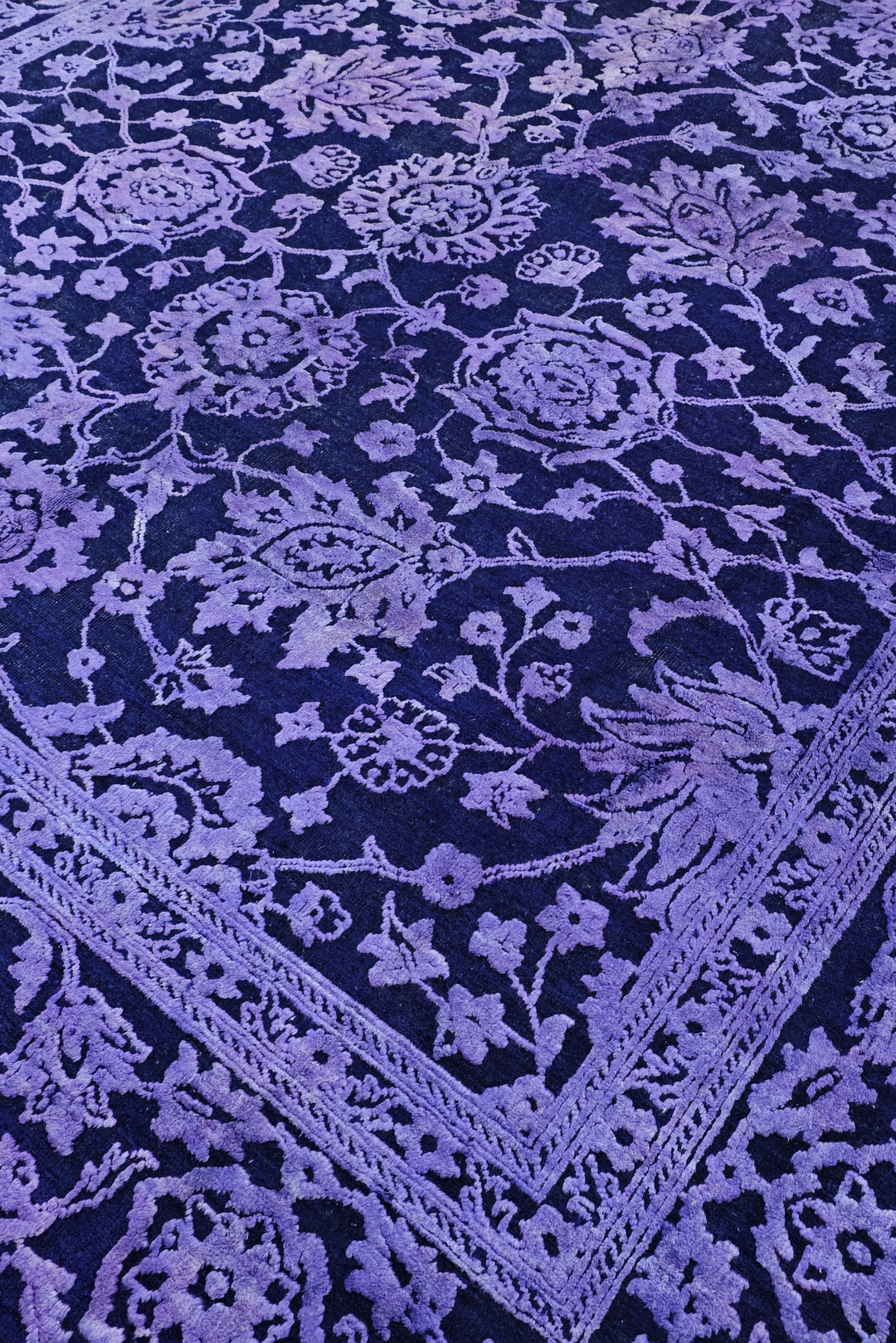 Violet Overdyed Floral Ghazni, Hand-Knotted Wool Rug