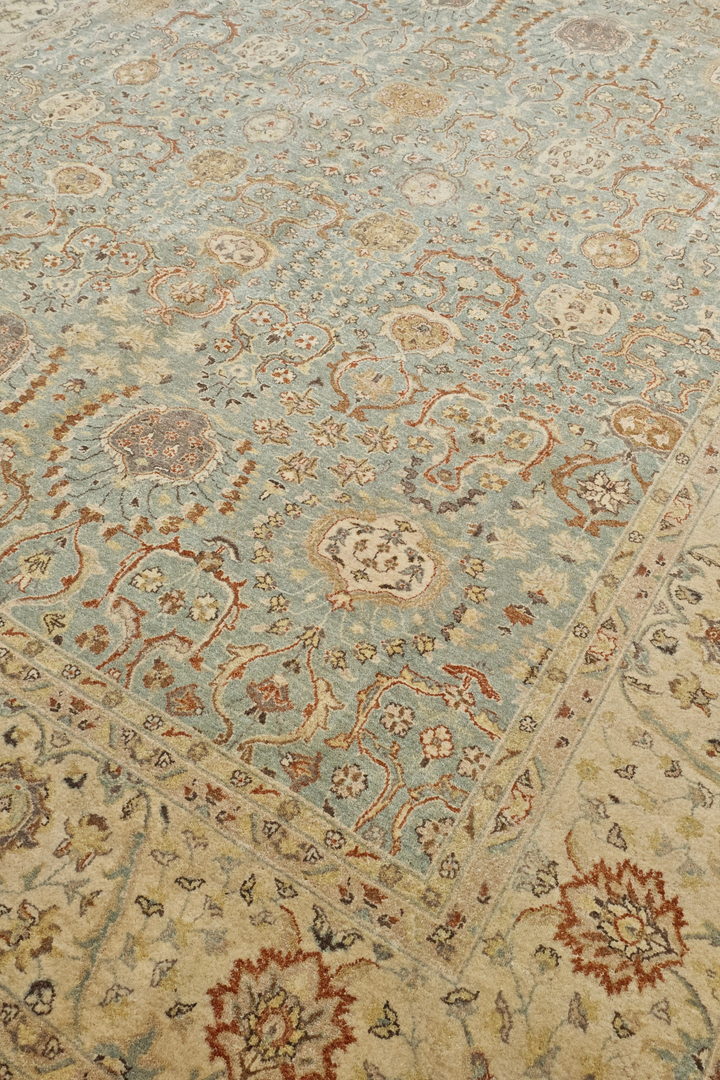 Pale Sage and Sandstone Floral Ghazni, Hand-Knotted Wool Rug