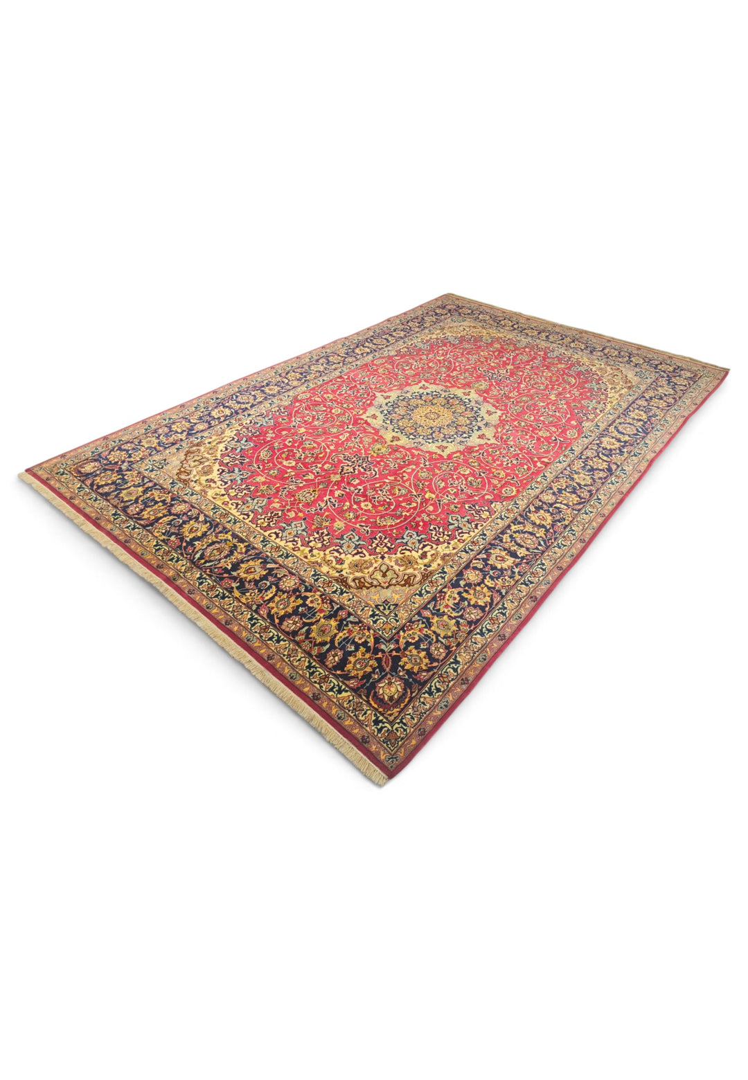 Crimson and Gold Medallion Sirafian Isfahan, Hand-Knotted Wool Rug