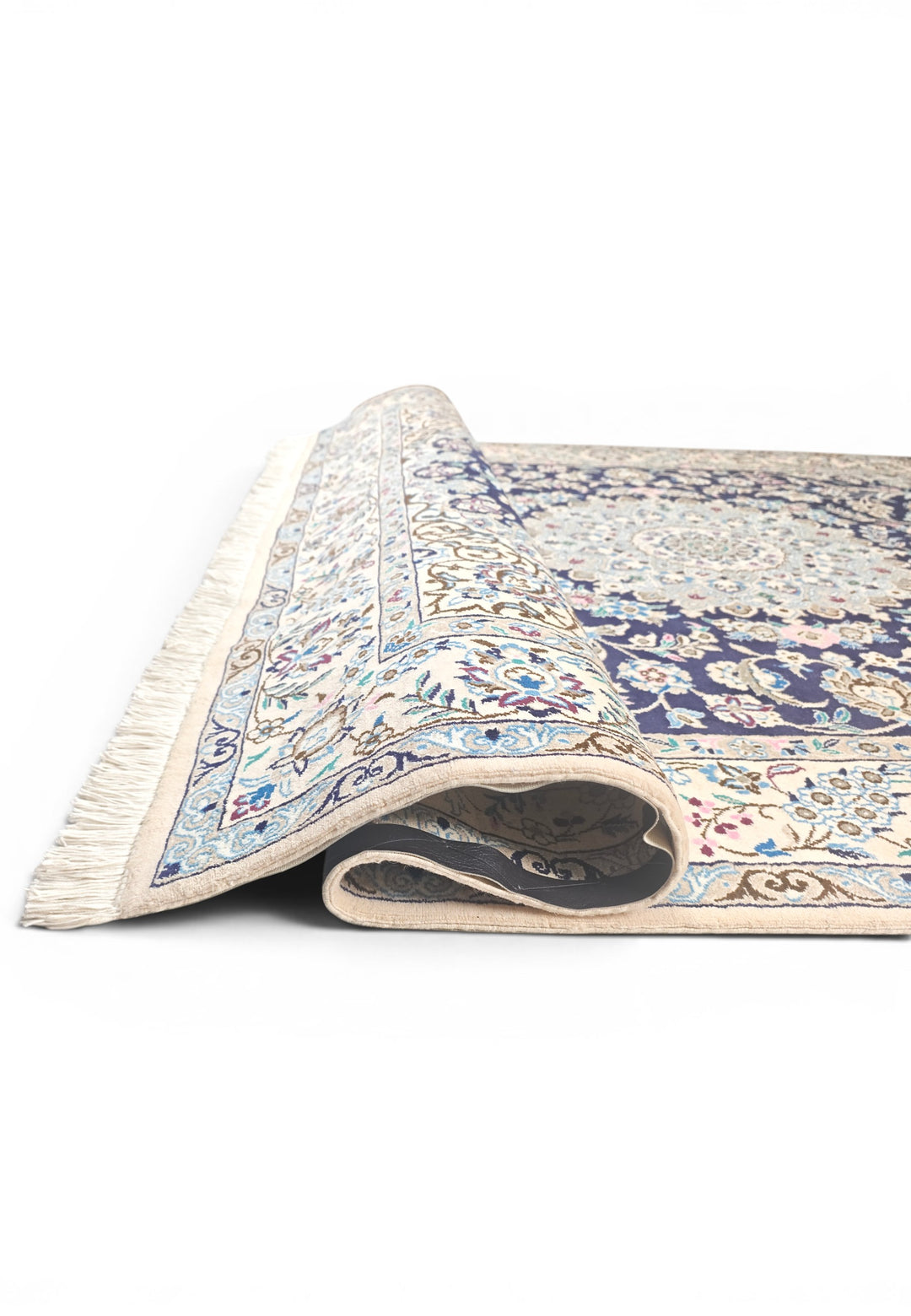 Royal-Blue Medallion Persian Nain, Hand-Knotted Wool Rug
