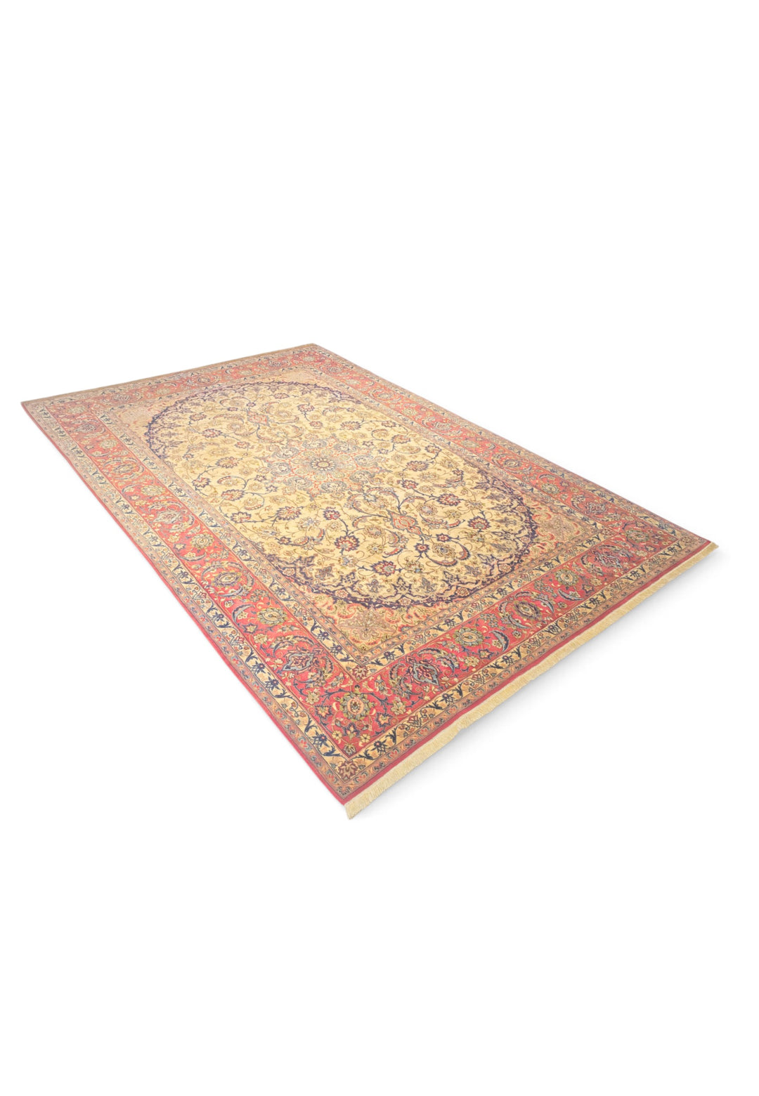 Gold and Terracotta Oval Field Sirafian Isfahan, Hand-Knotted Wool Rug