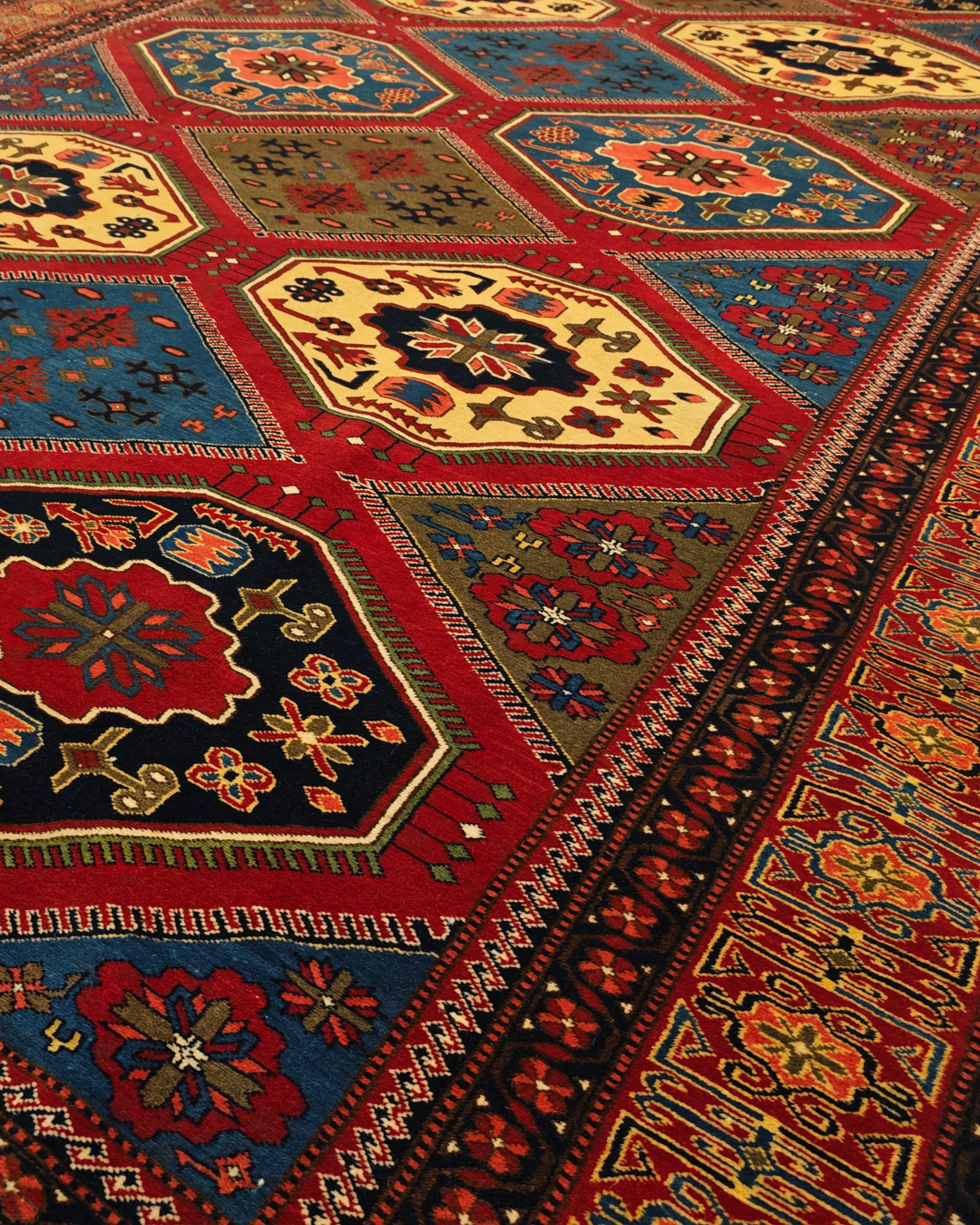 Multicolour Panel Pakistani Jaldar, Hand-Knotted Wool Rug
