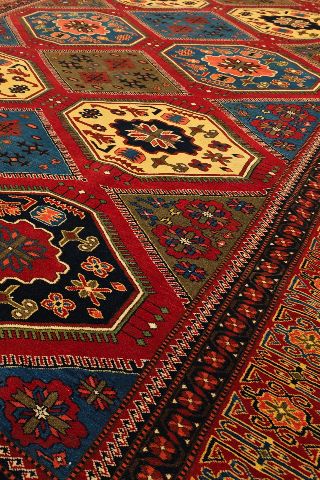 Burgundy &amp; Gold Compartment Rug, Hand-Knotted Afghani Sherwan