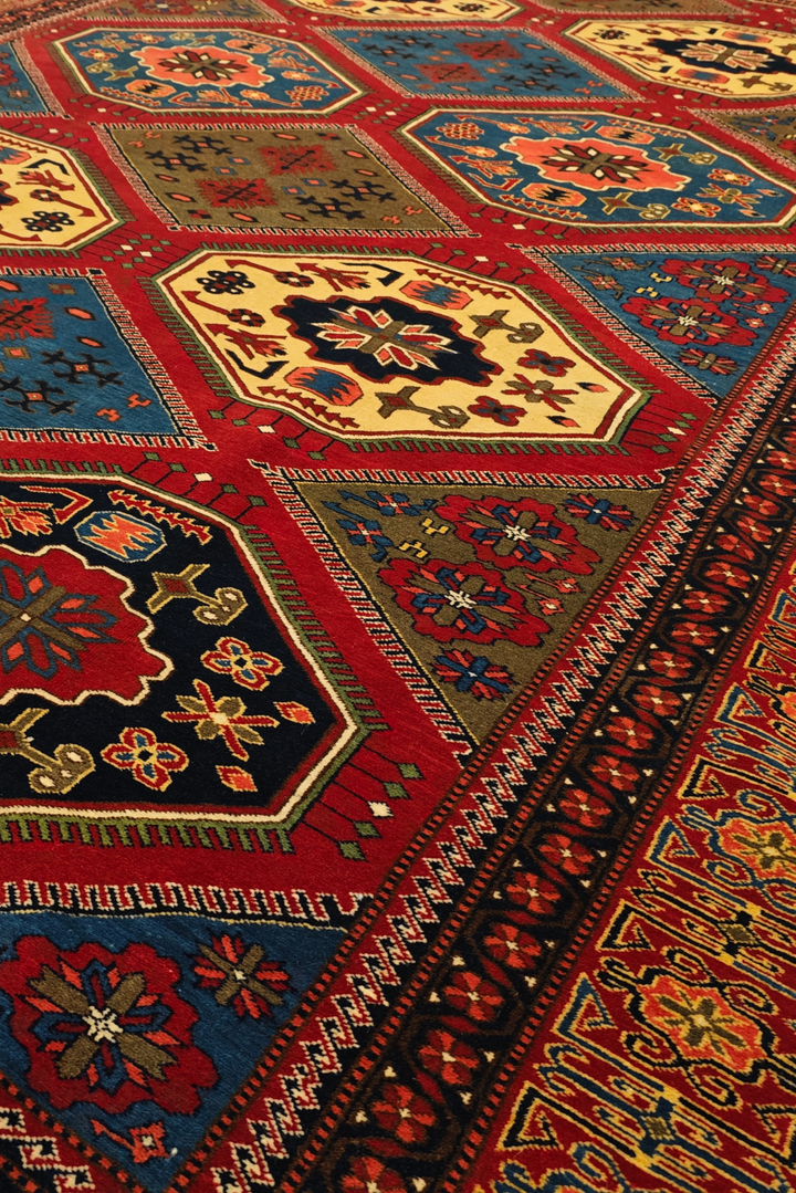 Burgundy &amp; Gold Compartment Rug, Hand-Knotted Afghani Sherwan