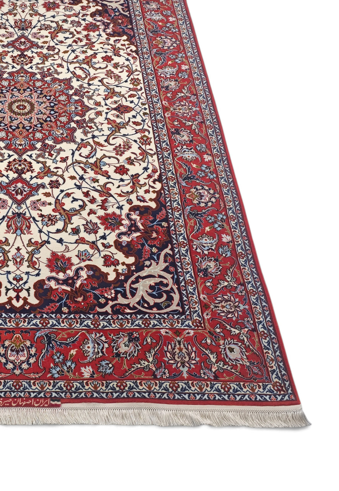 Ivory and Red Star Medallion Sirafian Isfahan, Hand-Knotted Wool Rug