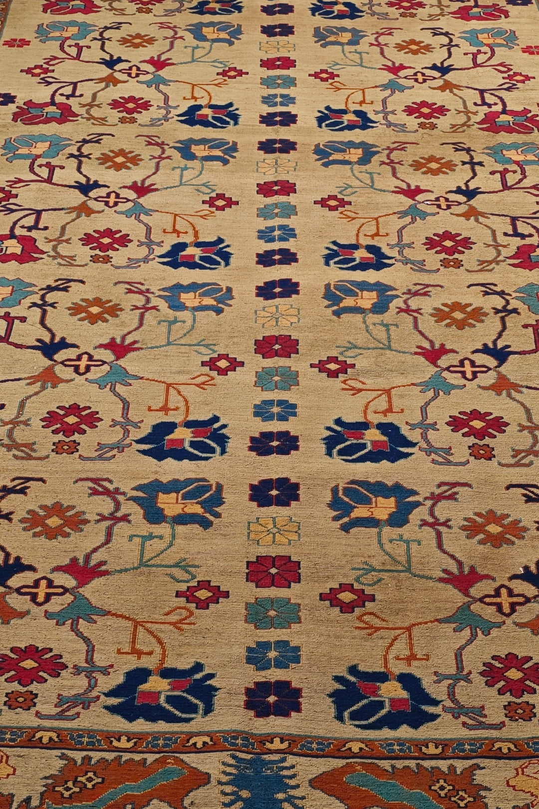 Camel Gold and Rust Palmette Kilim, Hand-Woven Wool