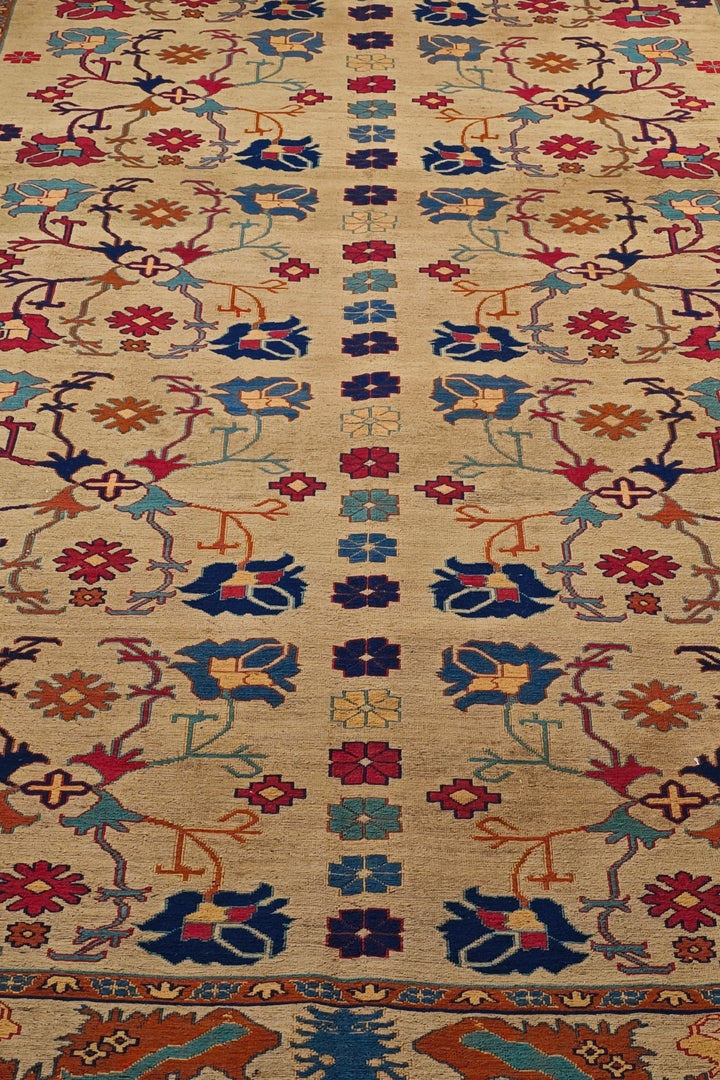 Camel Gold and Rust Palmette Kilim, Hand-Woven Wool