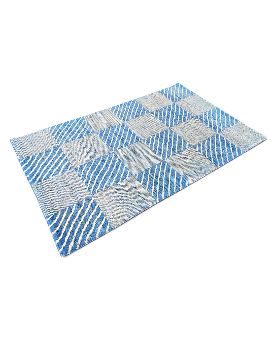 Coastal Check Gabbeh, Hand-Knotted Afghan Wool Rug