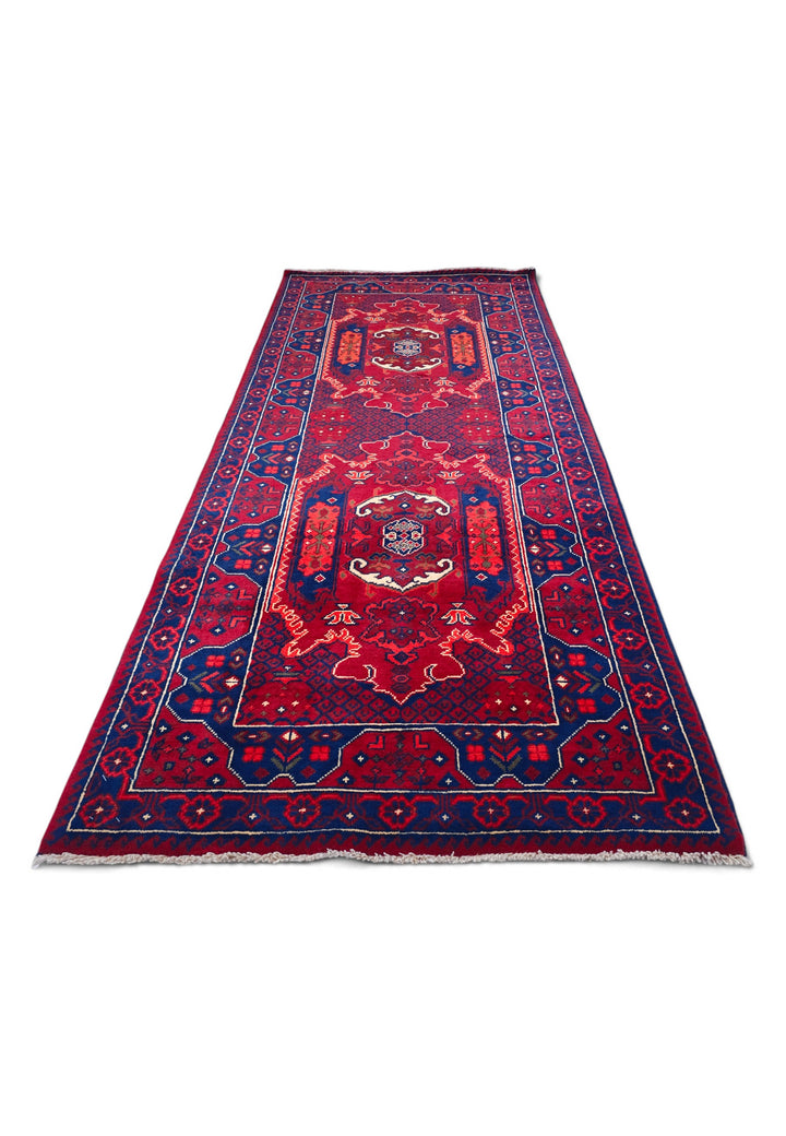 Deep Madder and Navy Khan Muhammadi Rug, Hand-Knotted Wool