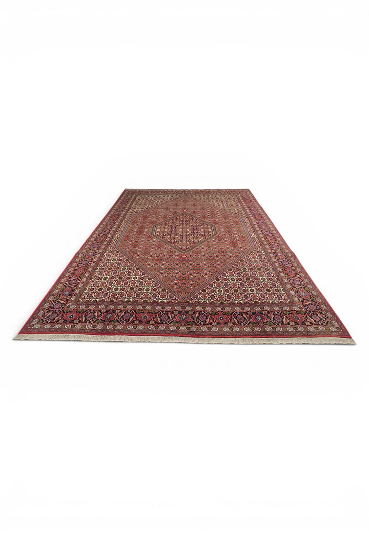 Rose Herati Medallion Persian Bijar, Hand-Knotted Wool Rug