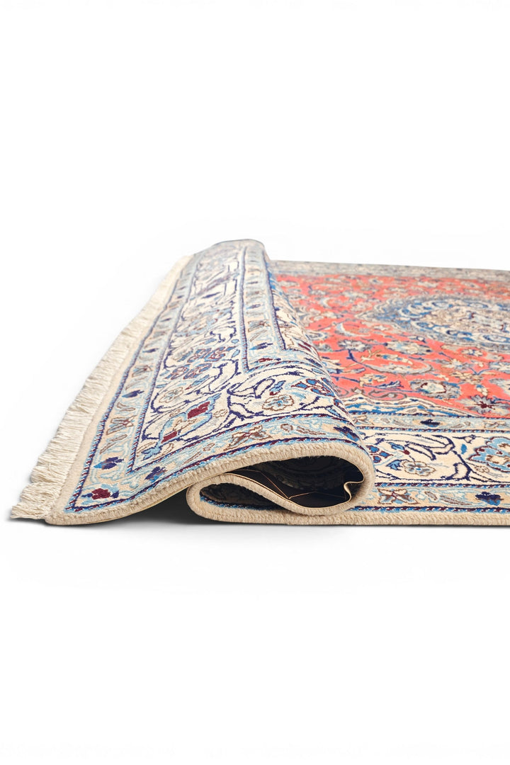 Coral Medallion Persian Nain, Hand-Knotted Wool Rug