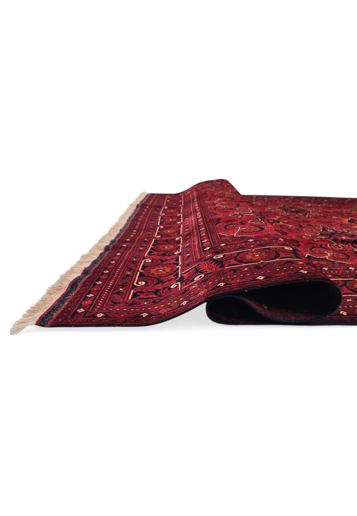 Deep Red Cartouche Khal Mohammadi Rug, Hand-Knotted Wool