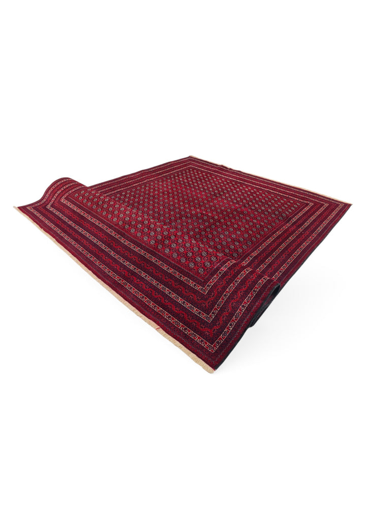 Wine Red Khoja Roshnai, Hand-Knotted Wool Rug
