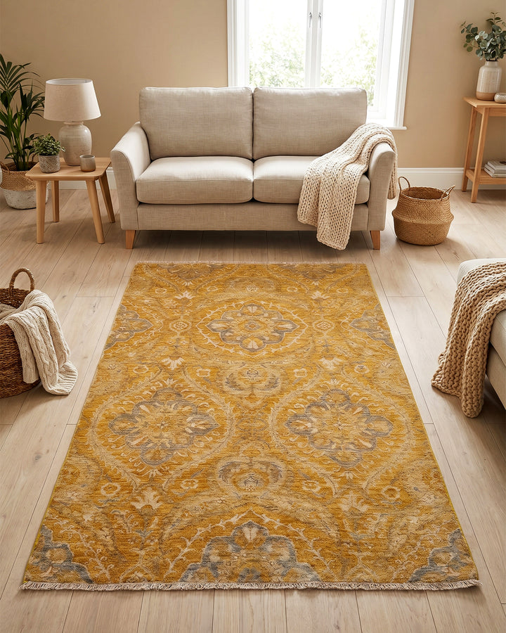 Amber Garden Gabbeh, Hand-Knotted Afghan Wool &amp; Silk Rug