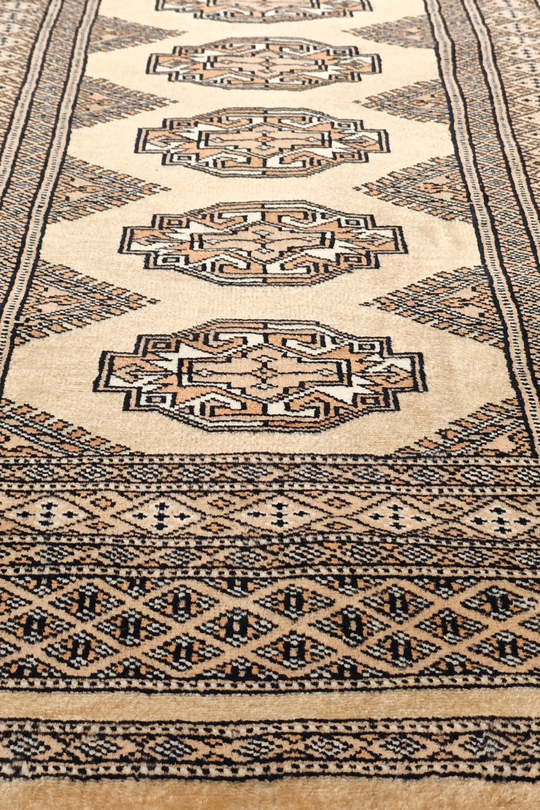 Golden Tan and Beige Yamoud Rug, Hand-Knotted Wool