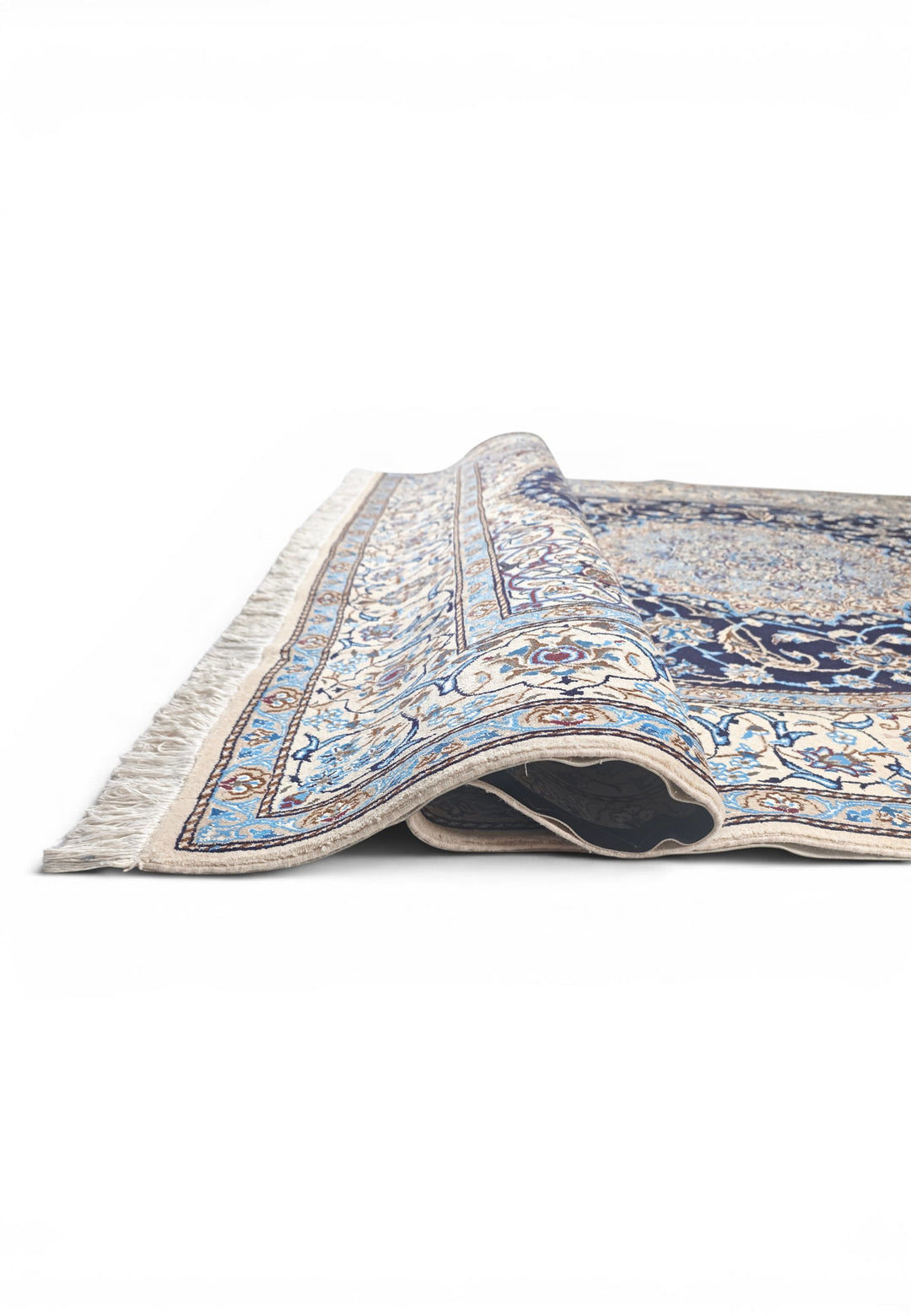 Navy &amp; Ivory Medallion Persian Nain, Hand-Knotted Wool Rug