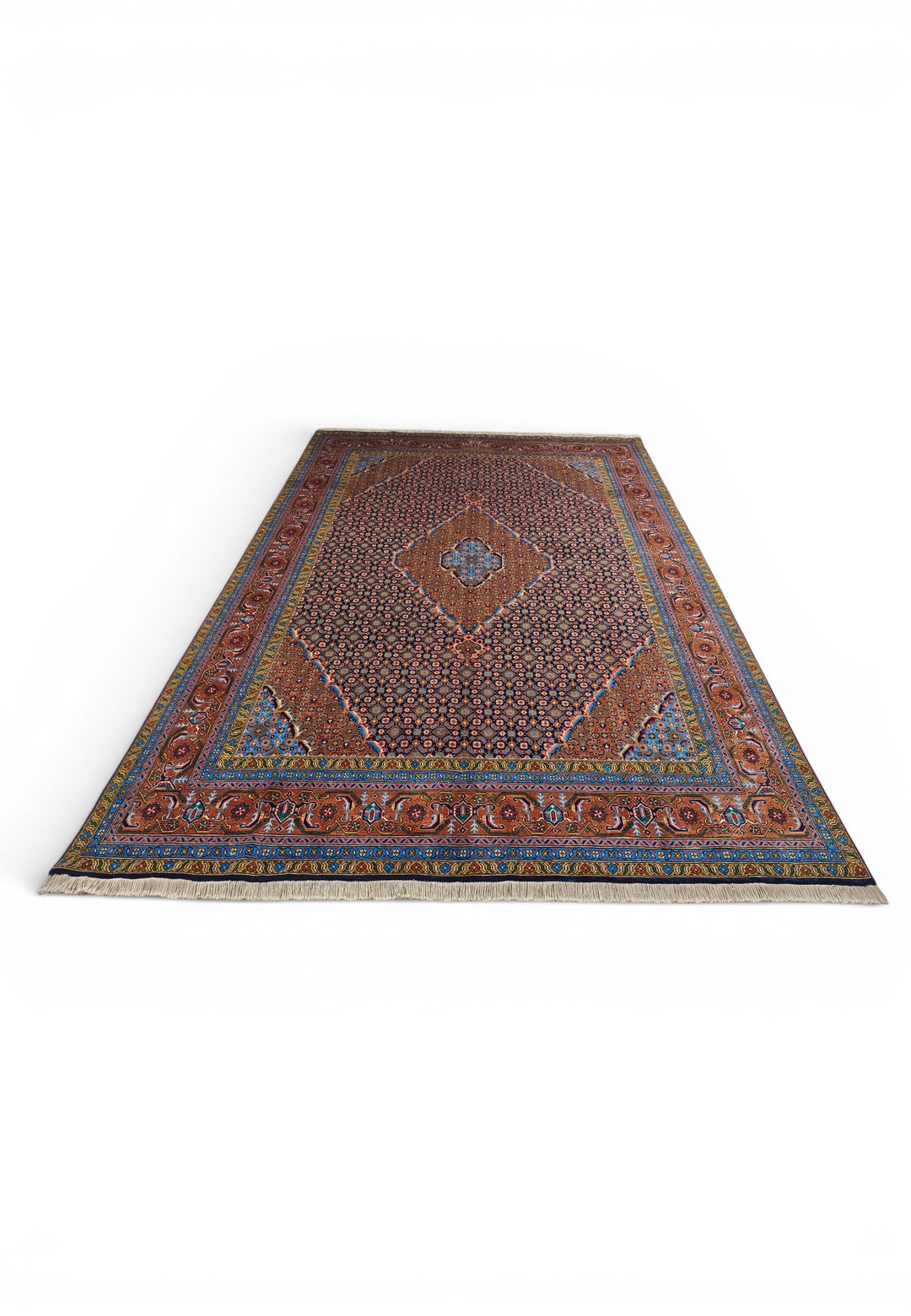 Navy Mahi Medallion Persian Ardabil, Hand-Knotted Wool Rug
