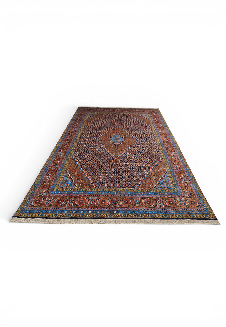 Navy Mahi Medallion Persian Ardabil, Hand-Knotted Wool Rug